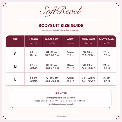 SoftRevel Size Guide — cm and in