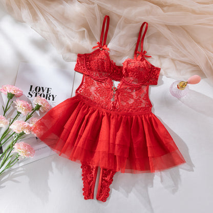 SoftRevel Lace Sheer Bodysuit Lingerie Set - flat lay