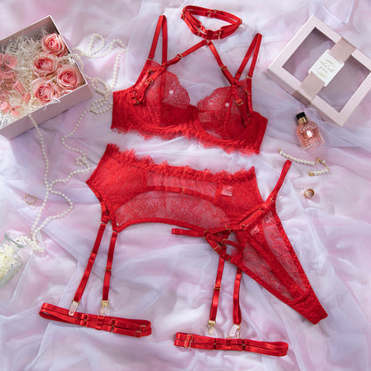 SoftRevel Lace Sheer Mesh 4-Piece Set Lingerie - full view