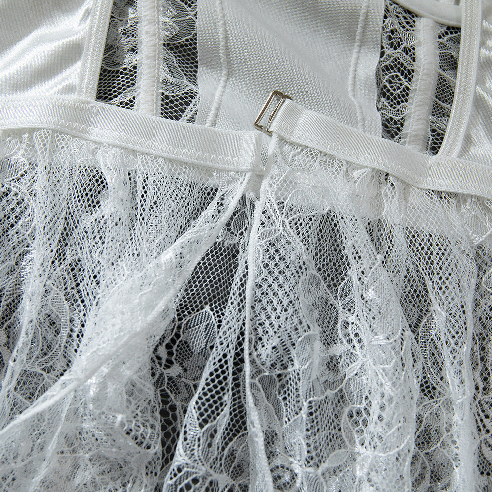 Lace Sheer Mesh Babydoll Dress - detail view 14