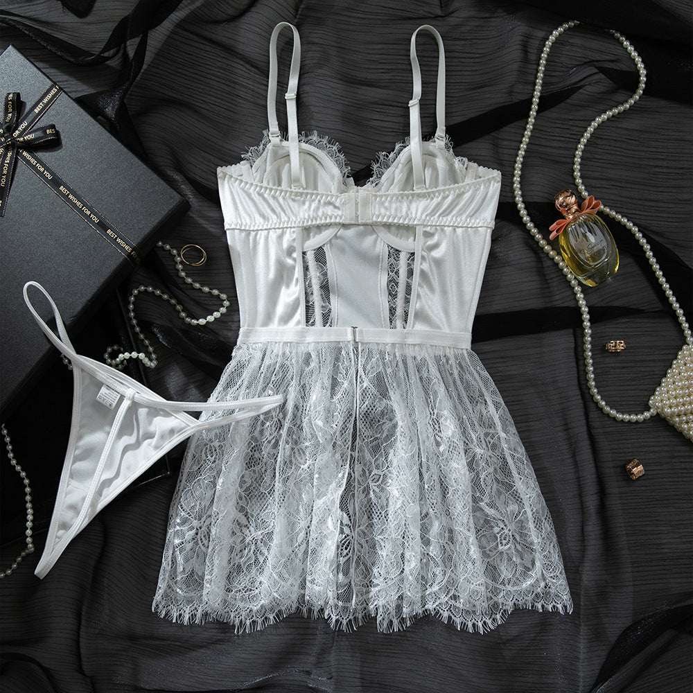 Lace Sheer Mesh Babydoll Dress - detail view 3