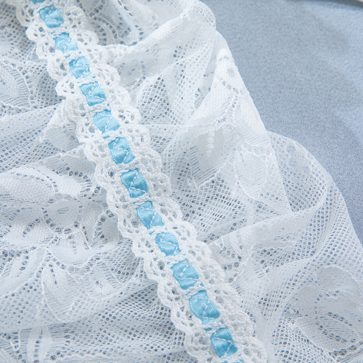 Lace Sheer Mesh Lace-Up Babydoll Dress - detail view 15