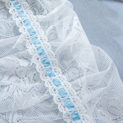 Lace Sheer Mesh Lace-Up Babydoll Dress - detail view 15