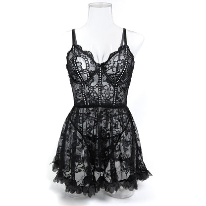 Black - Lace Sheer Mesh Lingerie Set