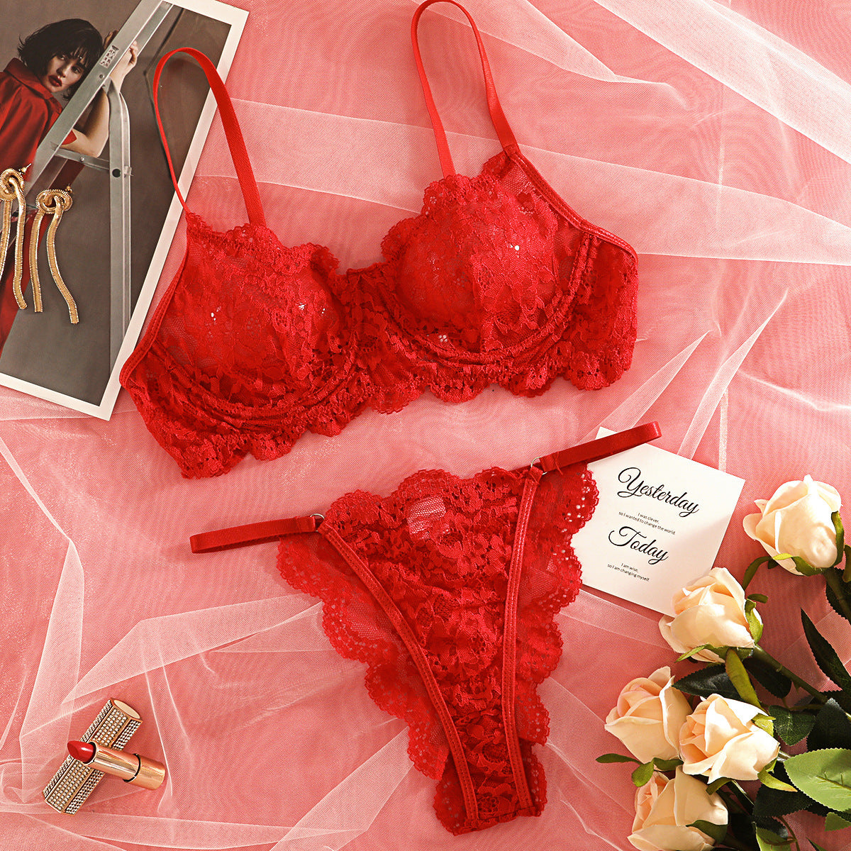 Lace Sheer Mesh Lingerie Set - detail view 57