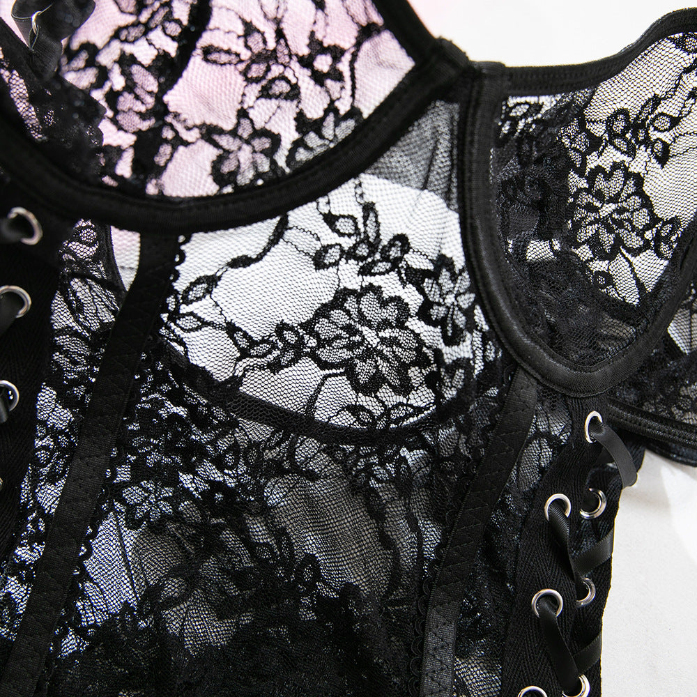 Lace Sheer Mesh Underwire Bodysuit - detail view 15