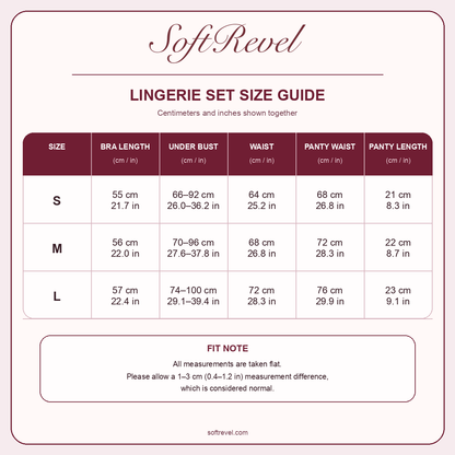 SoftRevel Size Guide — cm and in