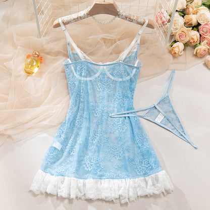Lace Sheer Mesh Underwire Lingerie Set - detail view 13