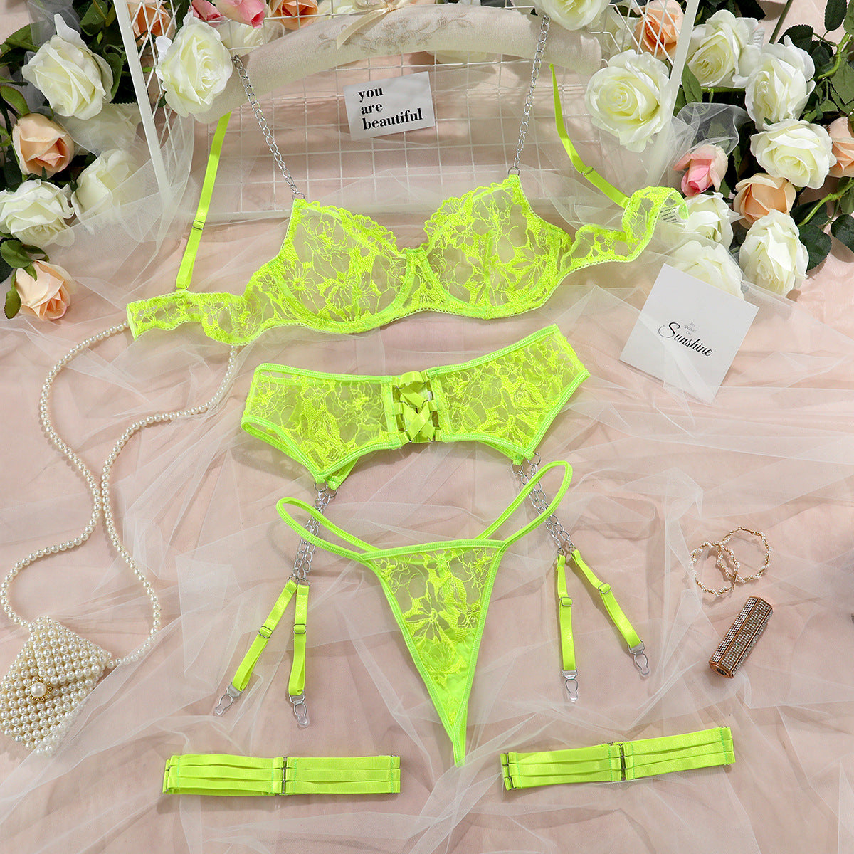 Mesh 4-Piece Set Cutout Lingerie - detail view 56