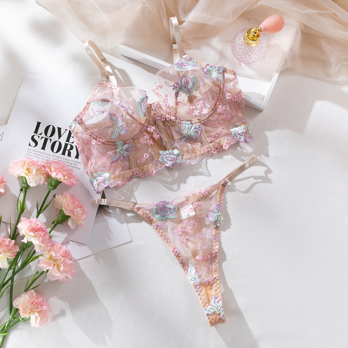 SoftRevel Mesh Bra Set Push-Up Lingerie - flat lay