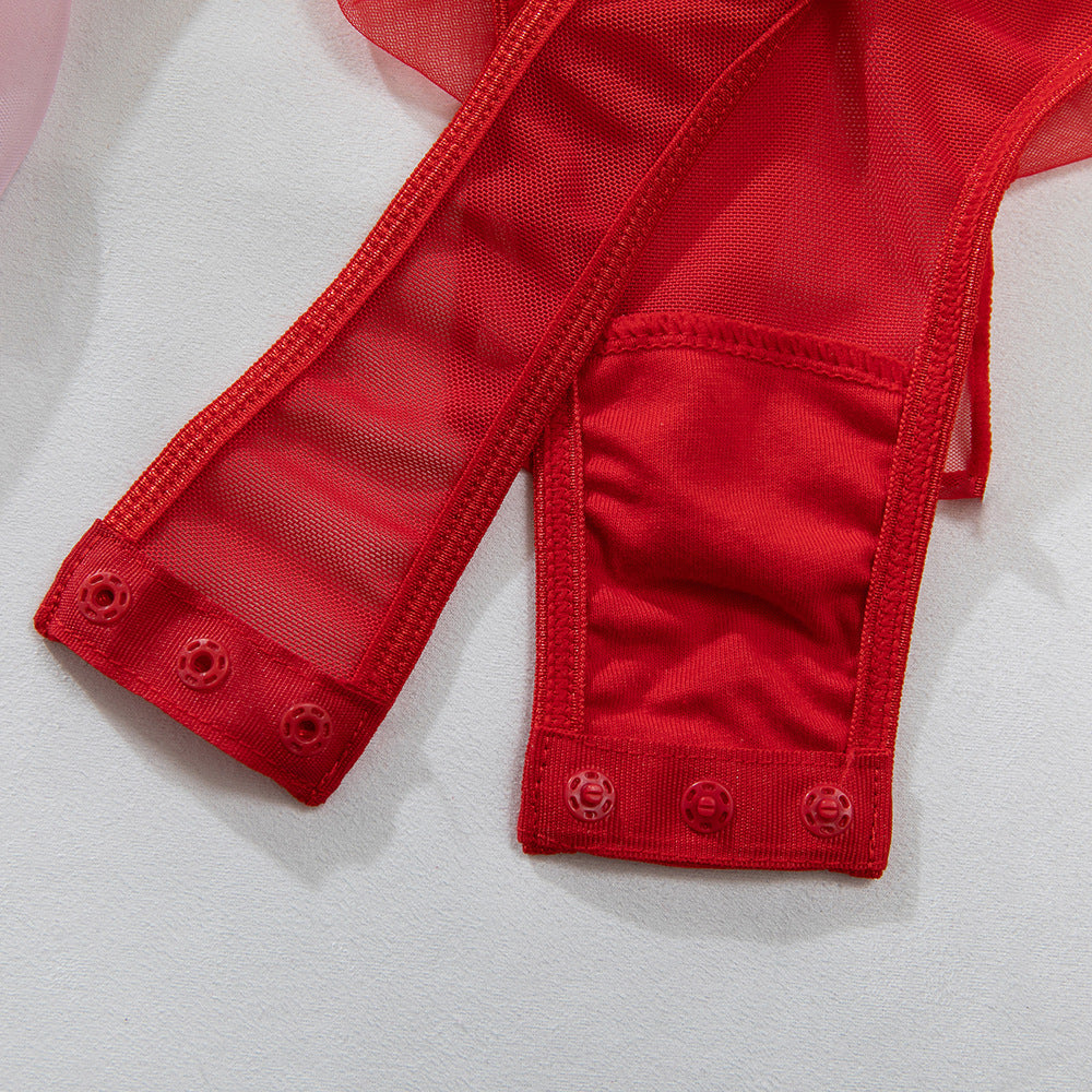 Mesh Garter Belt Set Cutout Bodysuit - detail view 32