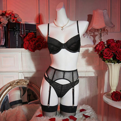 Black - Mesh Push-Up Lingerie Set