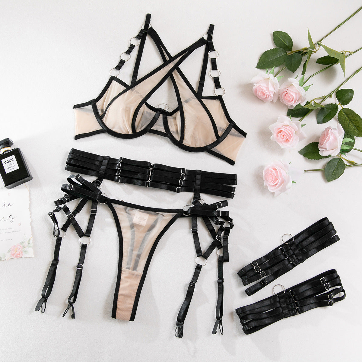 SoftRevel Mesh Push-Up Underwire Lingerie Set - full view