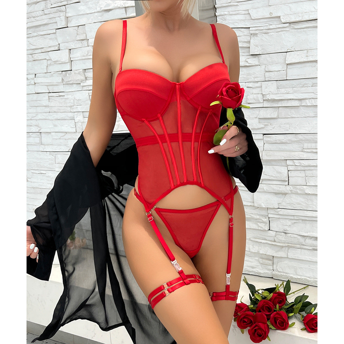 Mesh Shapewear Bodysuit Push-Up Lingerie Set - detail view 12