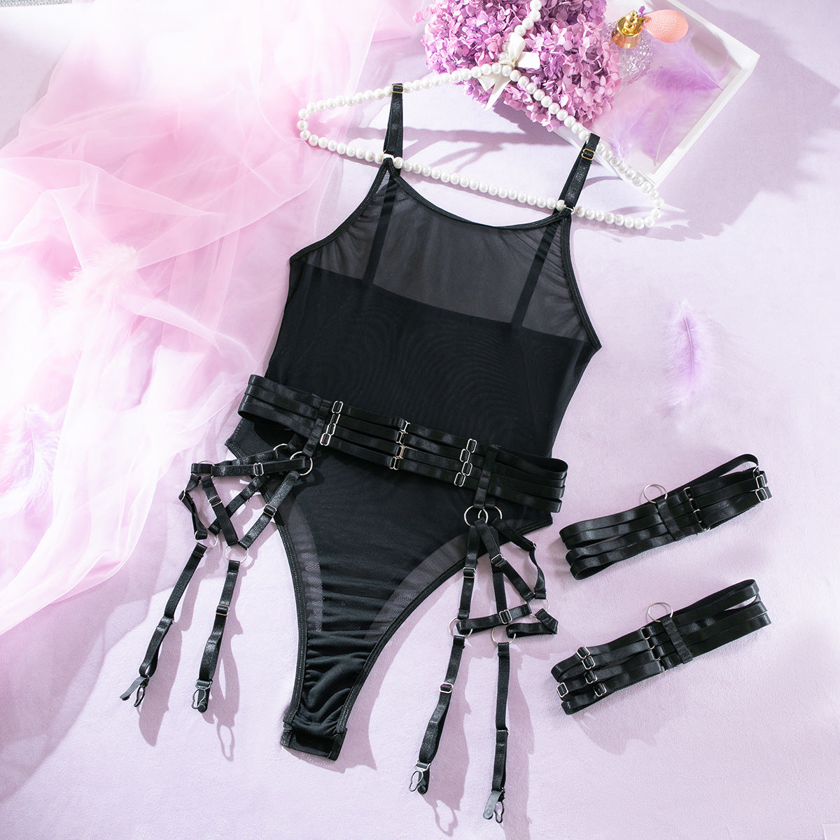 SoftRevel Mesh Sheer 3-Piece Set Lingerie - full view