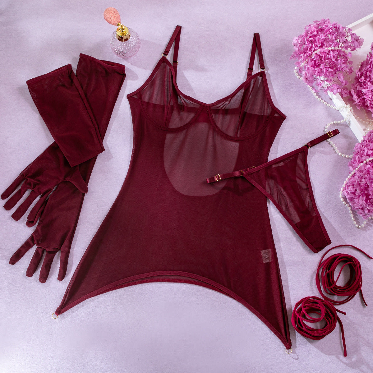 SoftRevel Mesh Sheer 3-Piece Set Lingerie - full view