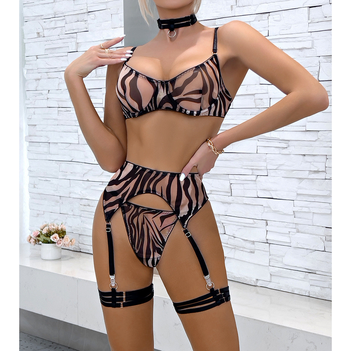 SoftRevel Mesh Sheer 4-Piece Set Lingerie - side view