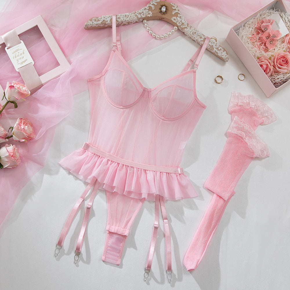 Mesh Sheer Bodysuit Garter Set - detail view 12