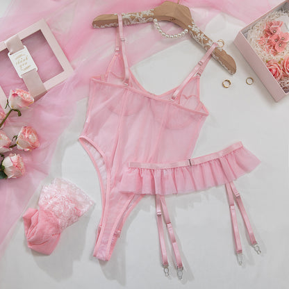 Mesh Sheer Bodysuit Garter Set - detail view 13