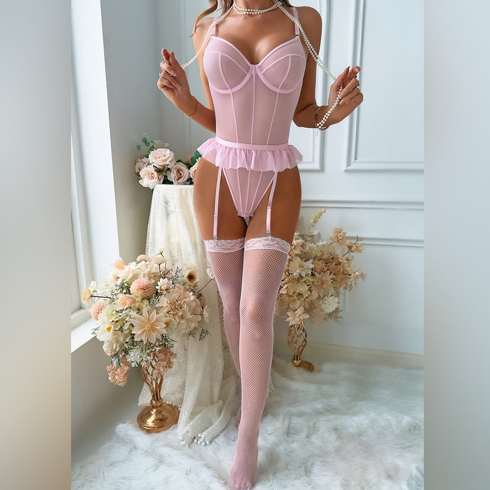 Mesh Sheer Bodysuit Garter Set - detail view 2