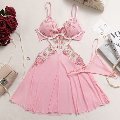 Mesh Sheer Embroidered Babydoll Dress - detail view 10