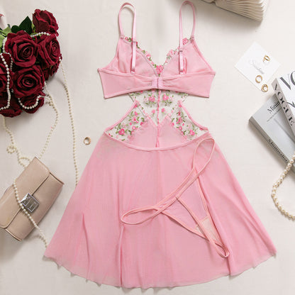 Mesh Sheer Embroidered Babydoll Dress - detail view 11
