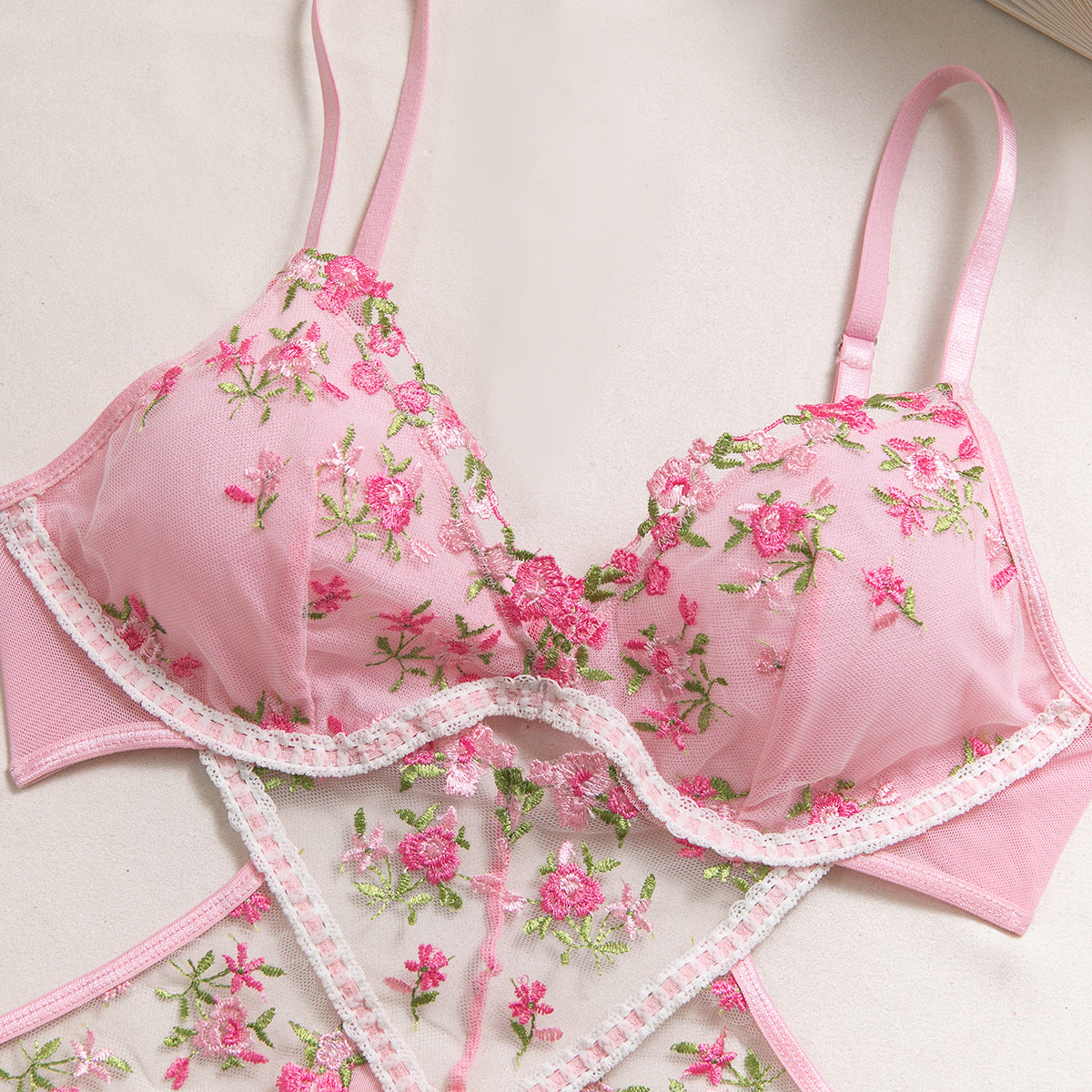 Mesh Sheer Embroidered Babydoll Dress - detail view 12