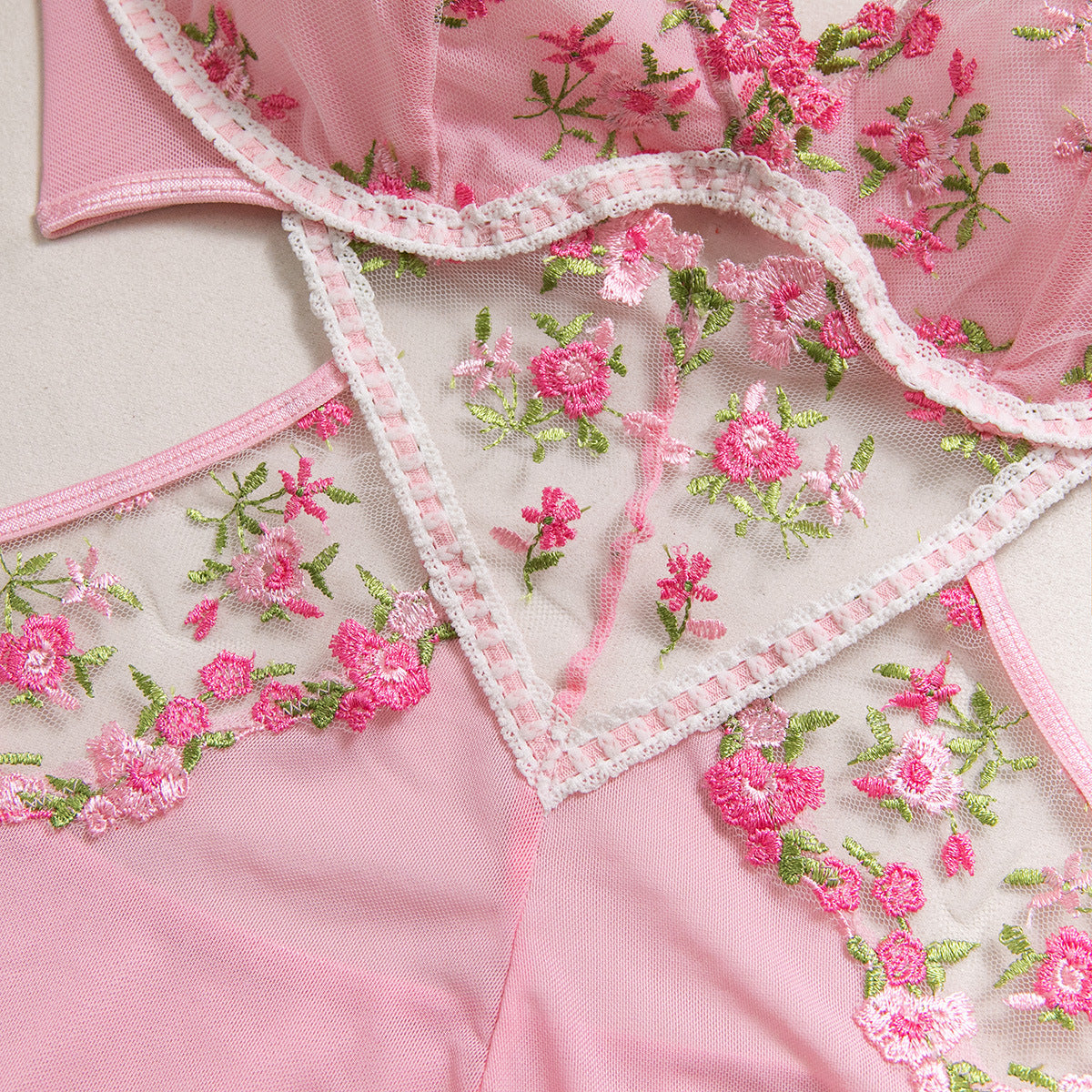Mesh Sheer Embroidered Babydoll Dress - detail view 13