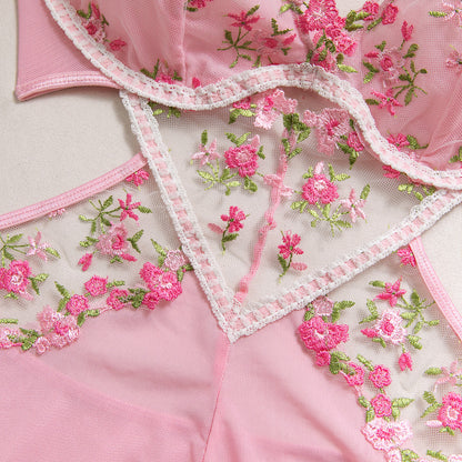 Mesh Sheer Embroidered Babydoll Dress - detail view 13