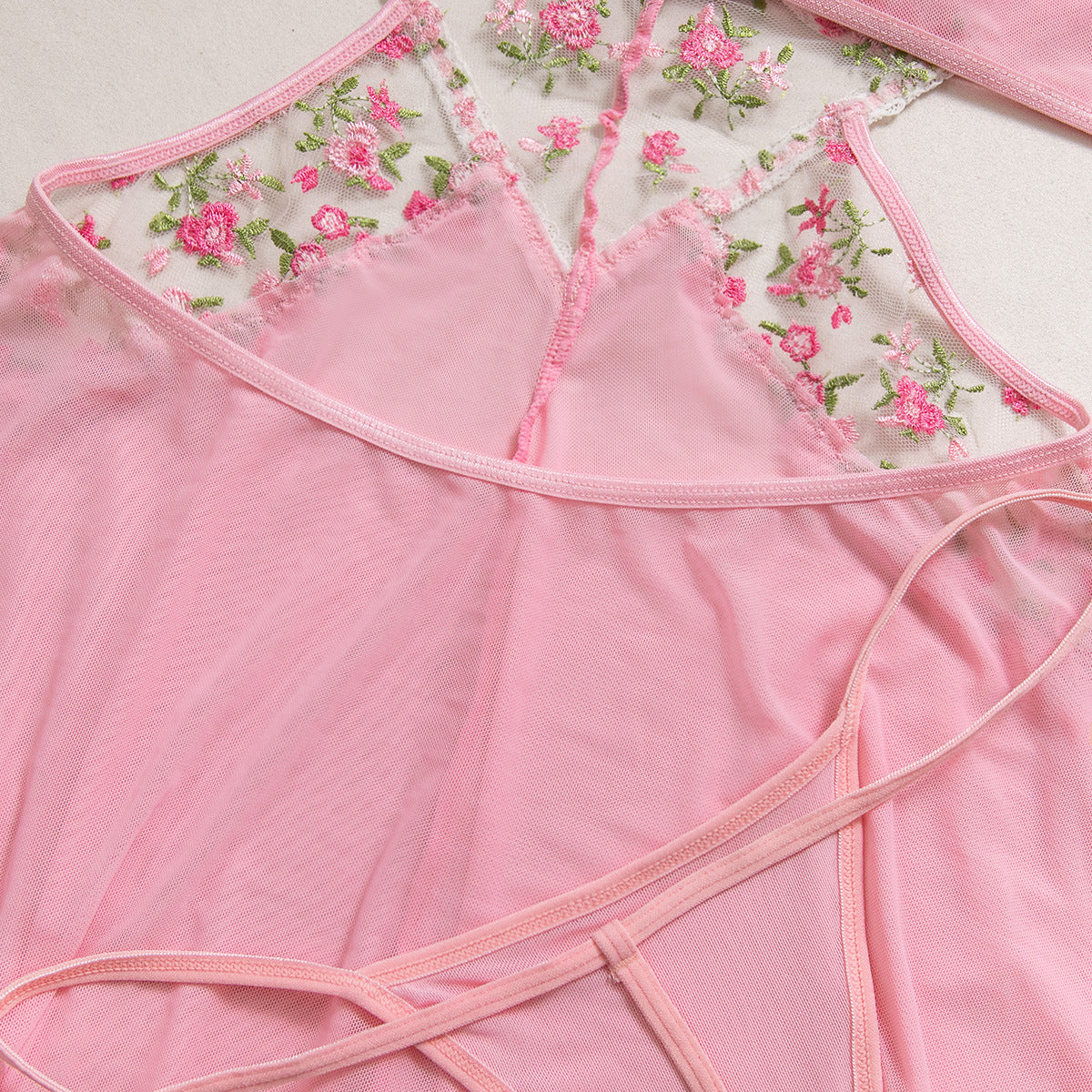 Mesh Sheer Embroidered Babydoll Dress - detail view 15