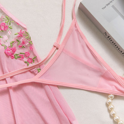 Mesh Sheer Embroidered Babydoll Dress - detail view 16