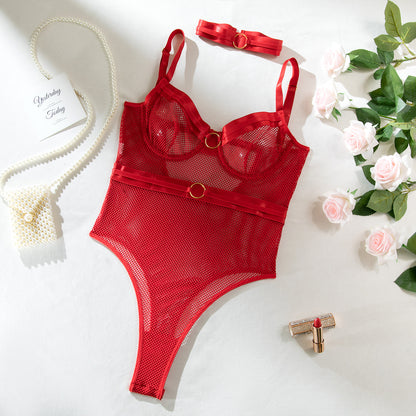 SoftRevel Mesh Sheer Lingerie Set Bodysuit - full view