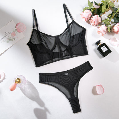 SoftRevel Mesh Sheer Push-Up Lingerie Set - flat lay