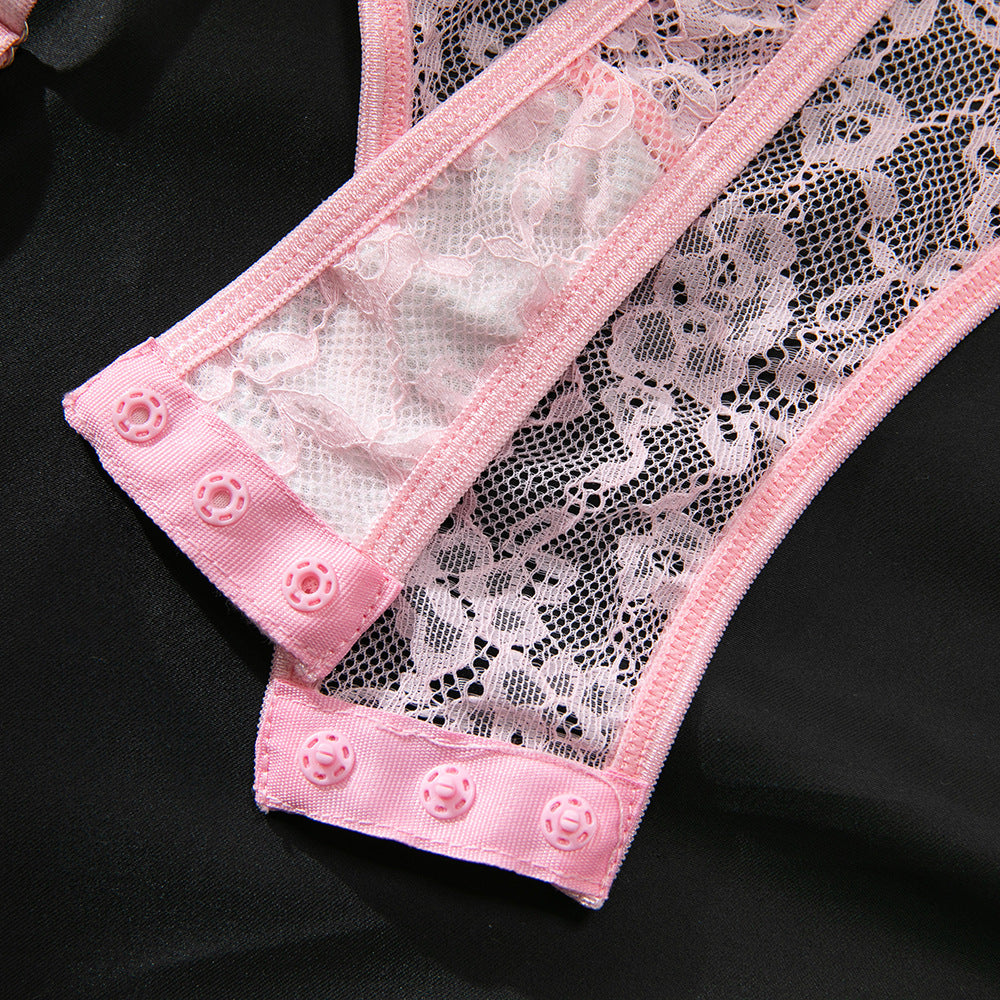 Pink Lace Bodysuit Garter Set - detail view 18