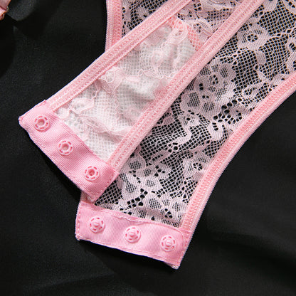 Pink Lace Bodysuit Garter Set - detail view 18