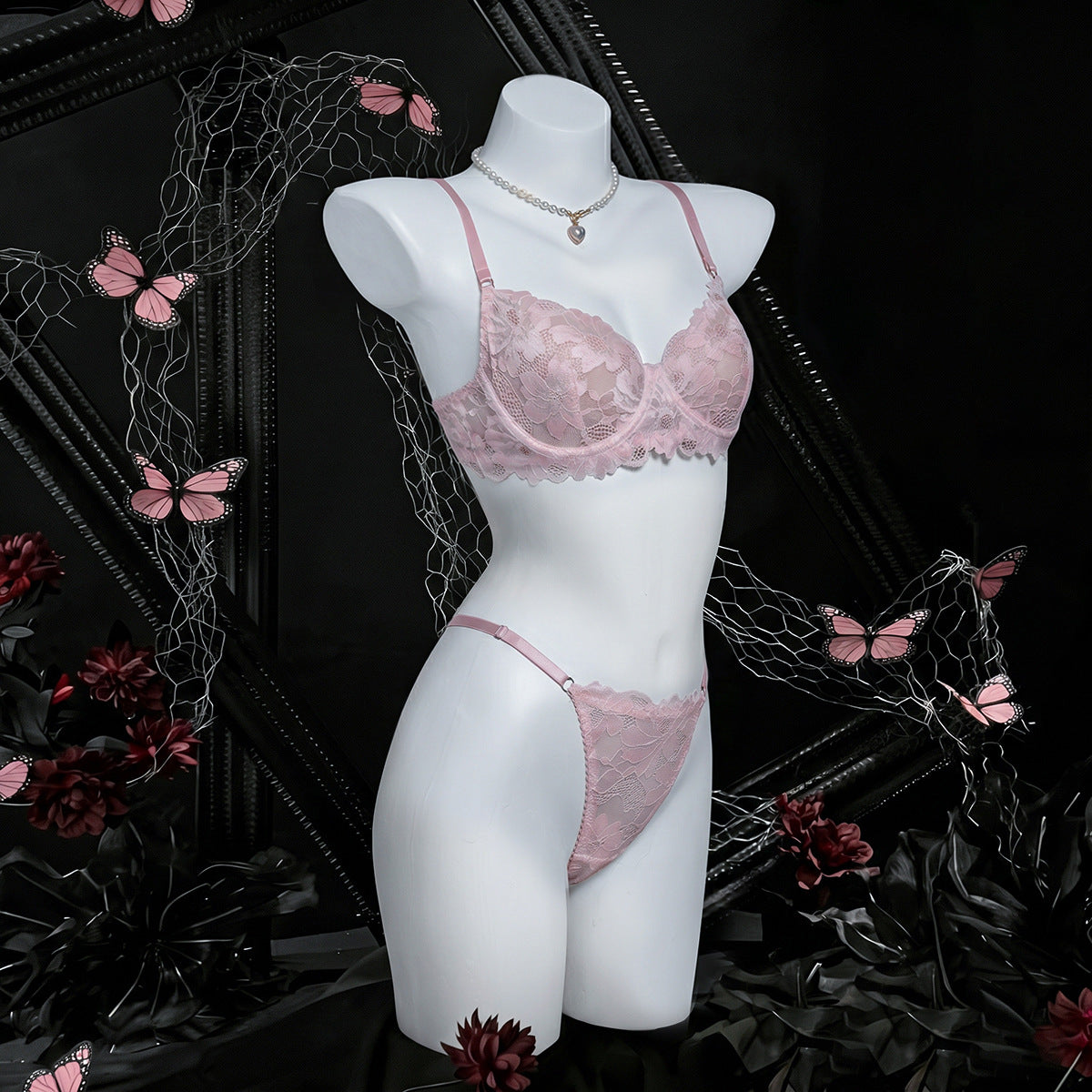 Pink Lace Eyelash Lingerie Set - detail view 3