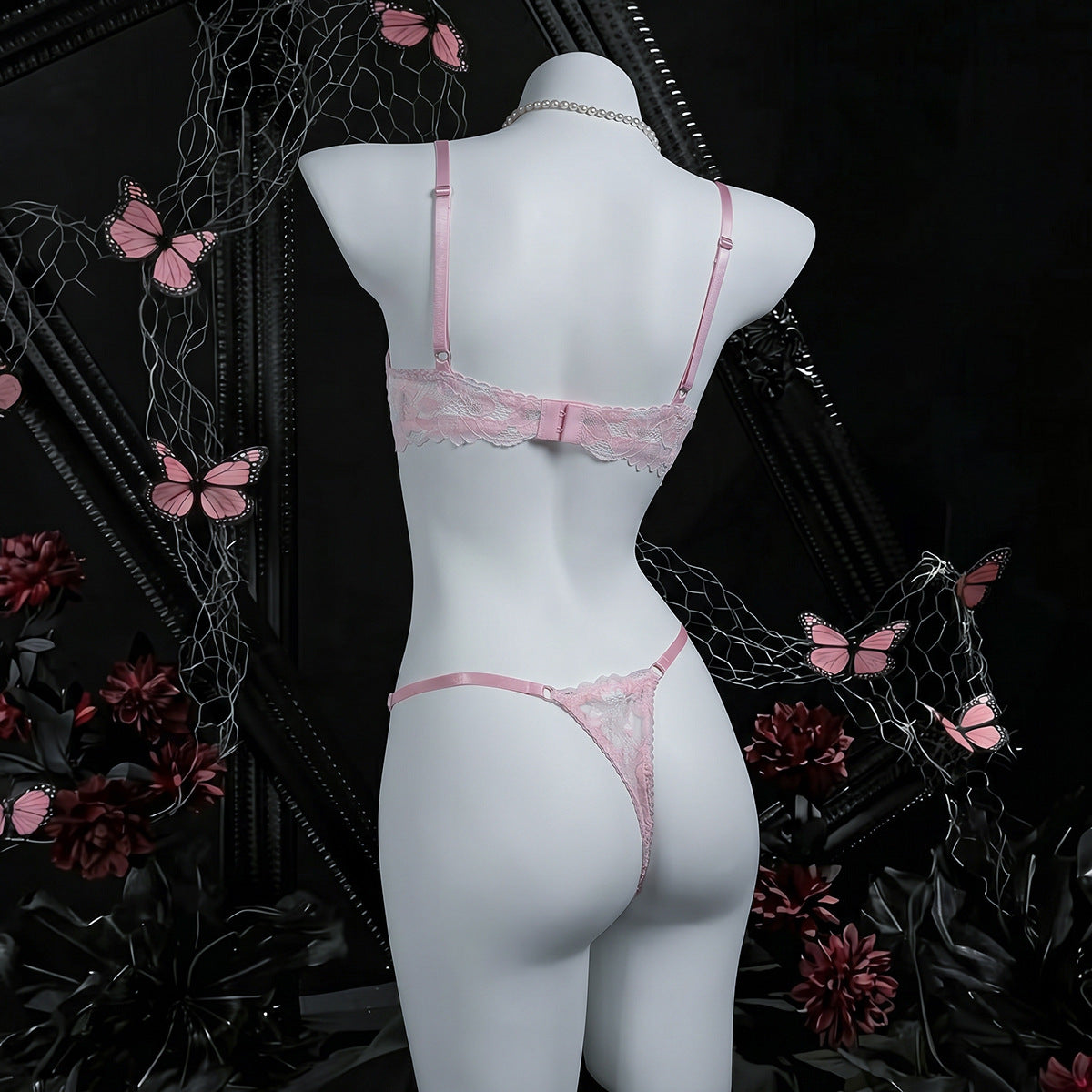 Pink Lace Eyelash Lingerie Set - detail view 4