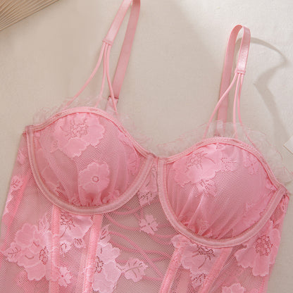 Pink Lace Shapewear Bodysuit Lingerie Set - detail view 12