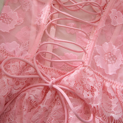Pink Lace Shapewear Bodysuit Lingerie Set - detail view 14