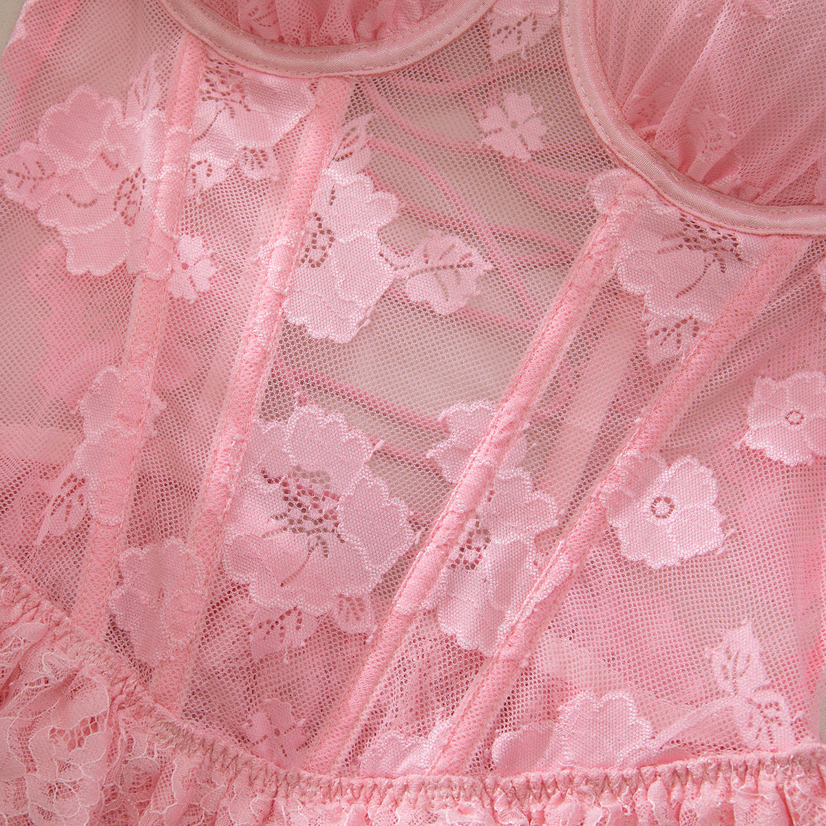 Pink Lace Shapewear Bodysuit Lingerie Set - detail view 15