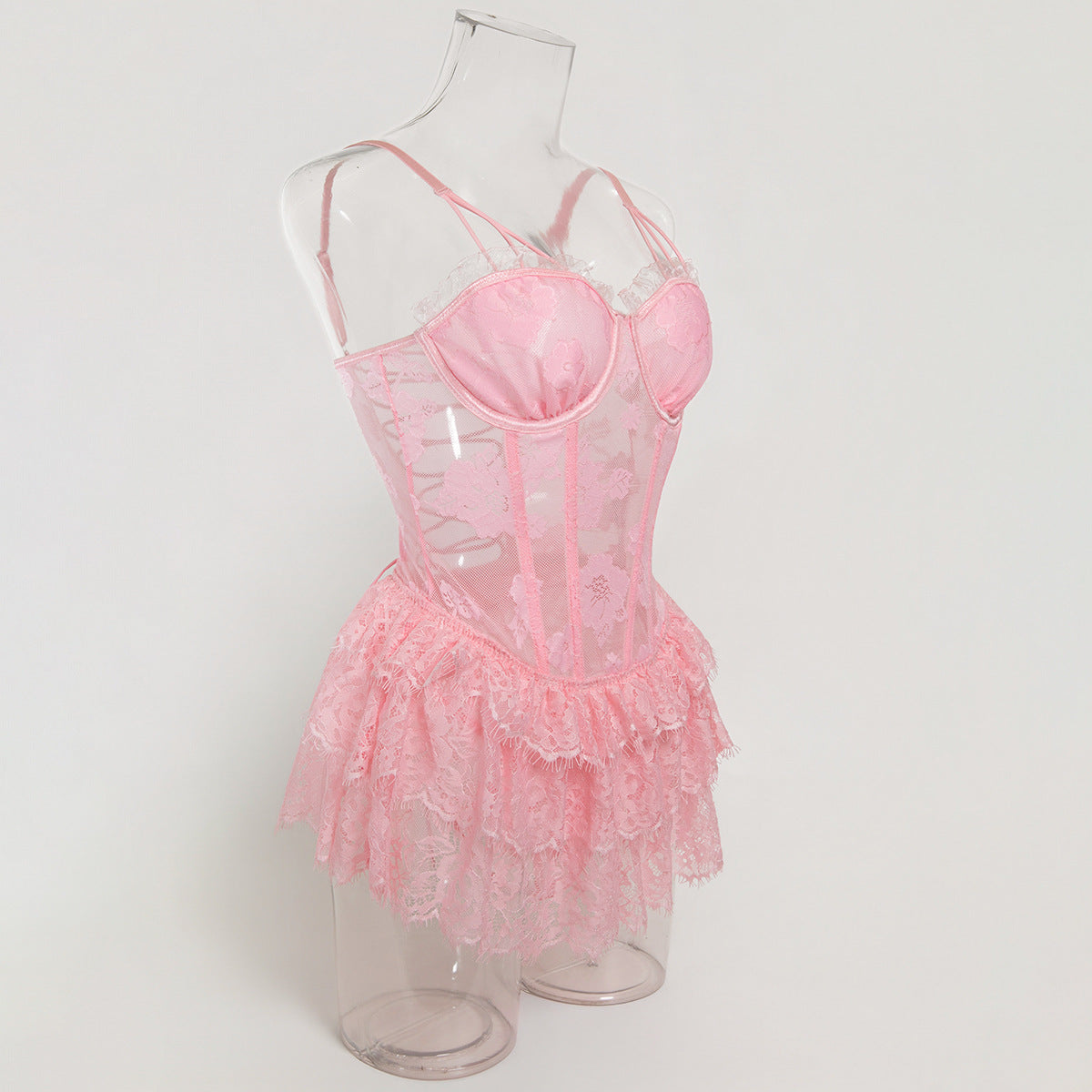 Pink Lace Shapewear Bodysuit Lingerie Set - detail view 8