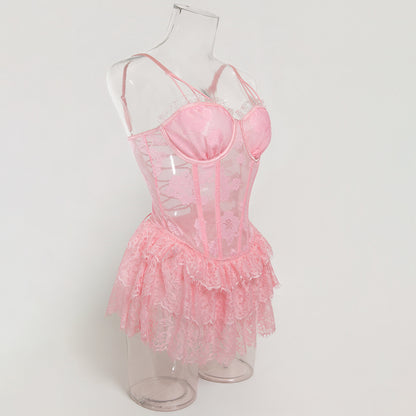 Pink Lace Shapewear Bodysuit Lingerie Set - detail view 8