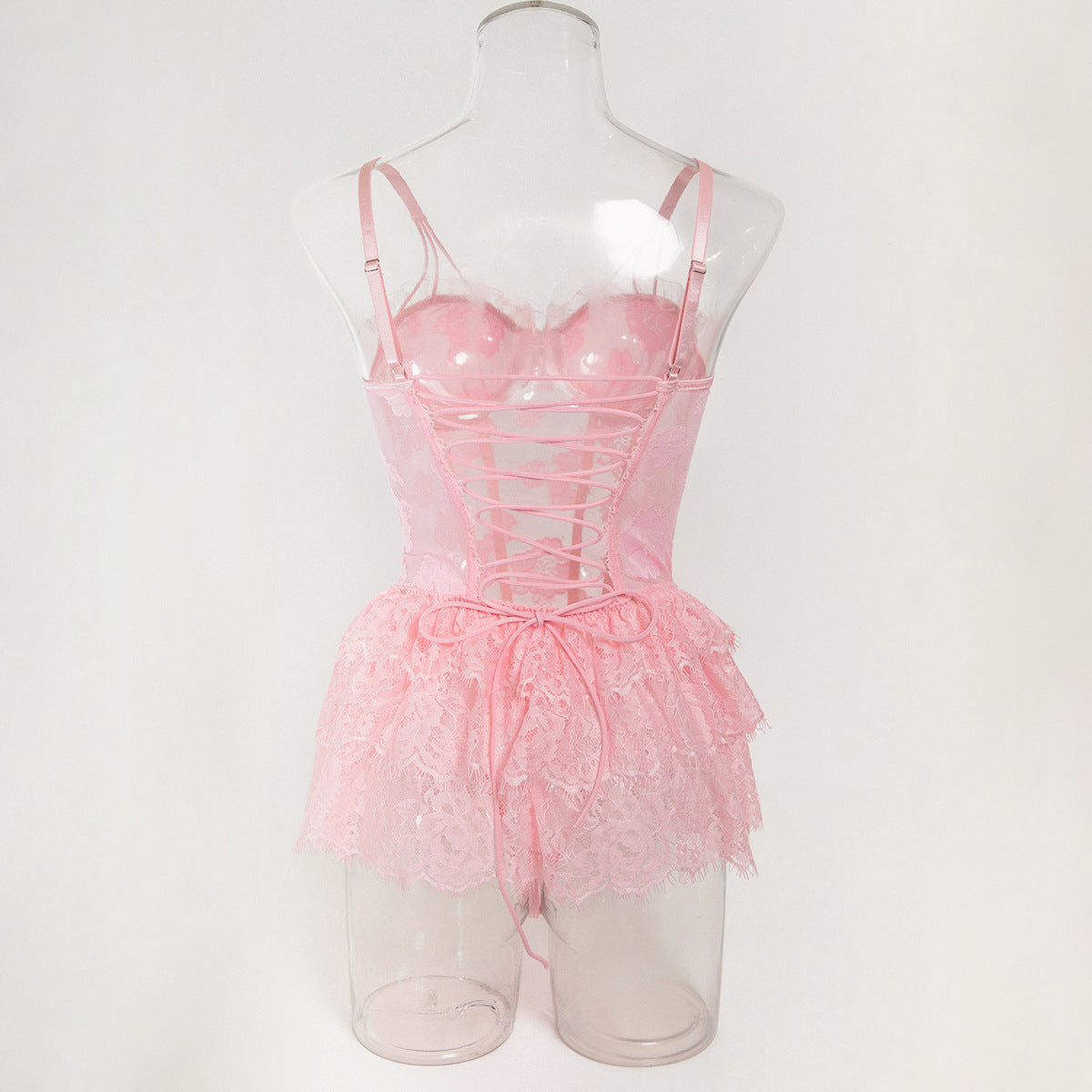 Pink Lace Shapewear Bodysuit Lingerie Set - detail view 9