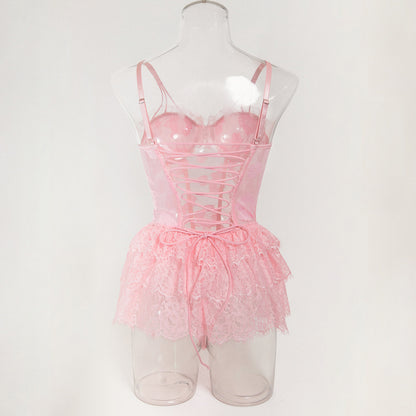 Pink Lace Shapewear Bodysuit Lingerie Set - detail view 9
