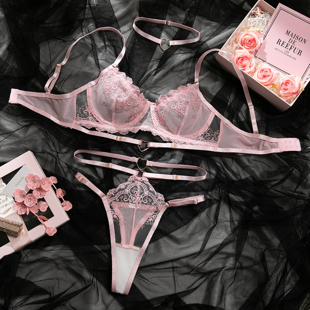 SoftRevel Pink Push-Up Halter Lingerie Set - flat lay