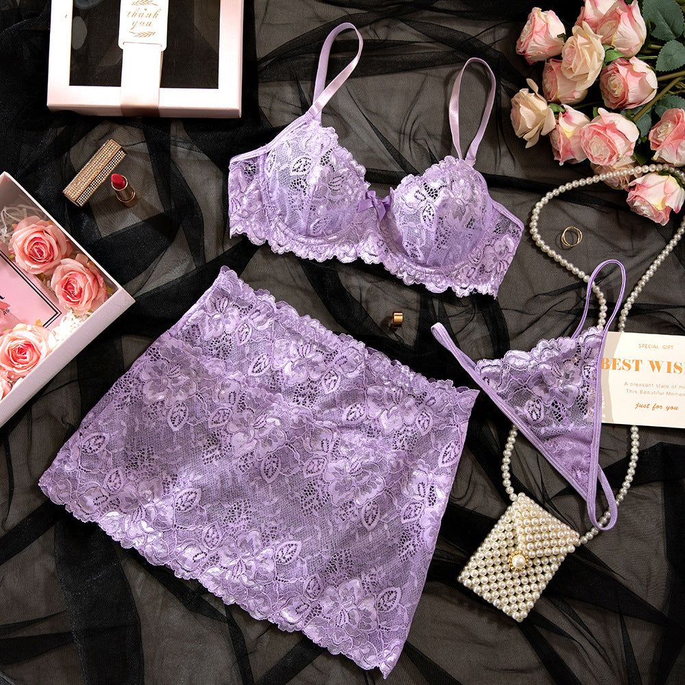 SoftRevel Purple Lace Bra Set Lingerie - flat lay