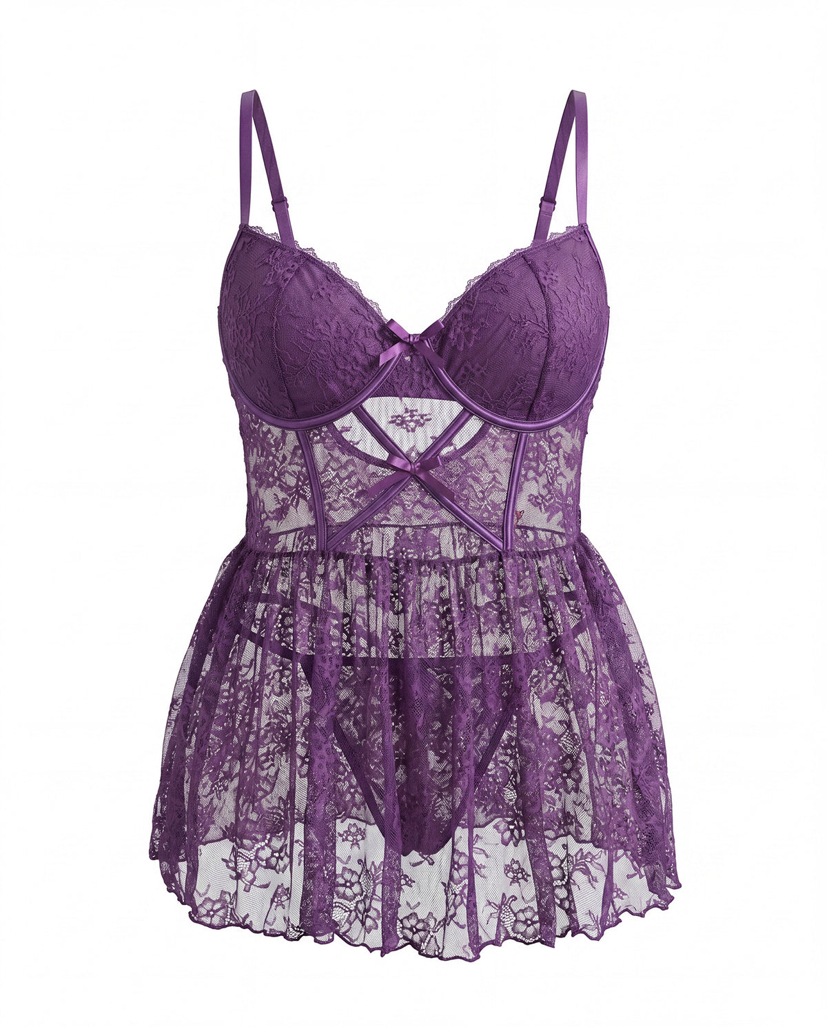 Purple Lace Mesh Plus Size Lingerie - detail view 17
