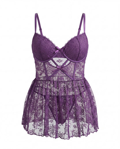 Purple Lace Mesh Plus Size Lingerie - detail view 17