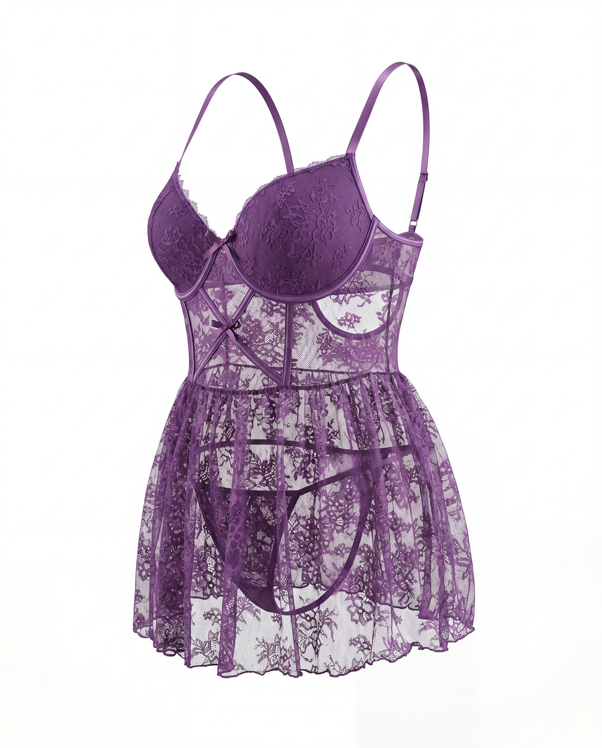 Purple Lace Mesh Plus Size Lingerie - detail view 18