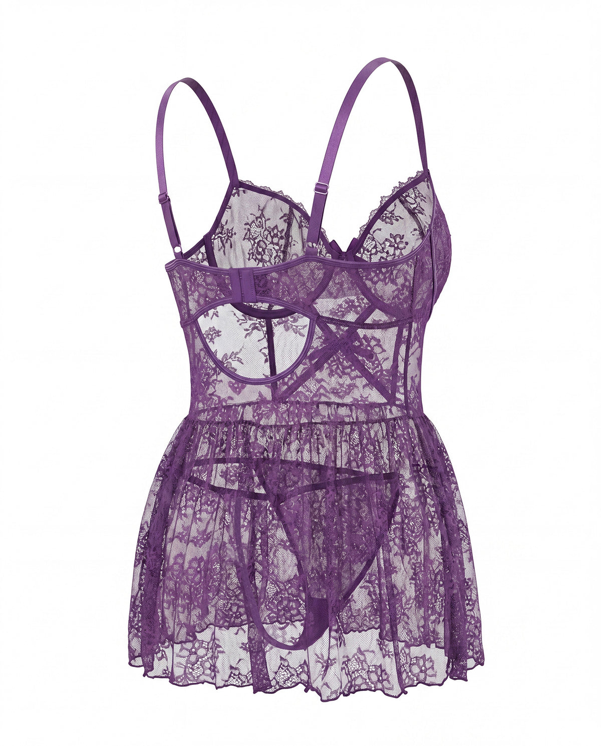 Purple Lace Mesh Plus Size Lingerie - detail view 20